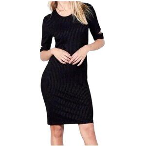 LNA‎ Revolve Dress Women XS Black Ribbed Knit Cutout Sleeve Bodycon Sheath Mini